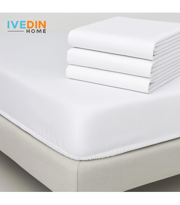 Fitted WHITE Bed Sheet for Hospitality | 50% Polyester 50% Cotton BLEND | 150 Threads and 115 g/m²