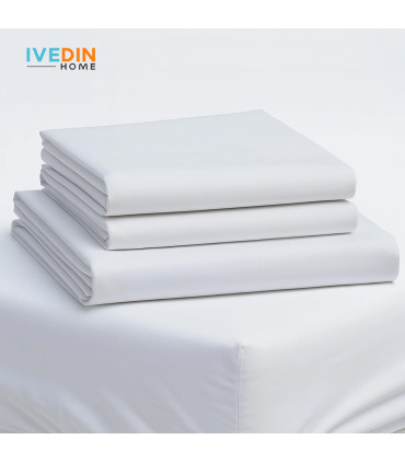 Fitted White Bed Sheet for Hospitality | 100% Cotton | 150 Threads and 115 g/m²