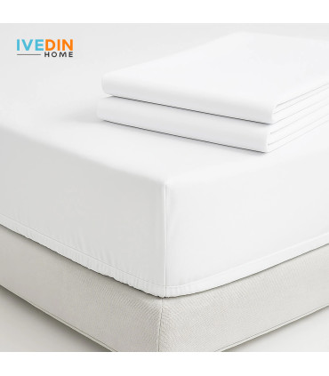 High-End Fitted White Bed Sheet in Poplin 100% Cotton | 200 Threads and 135 g/m²