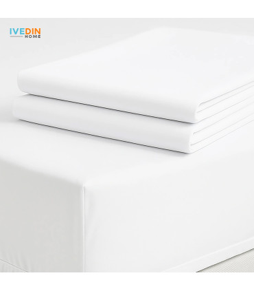 Drap-Housse Ajustable Blanc Haut de Gamme en Popeline 100% Coton | 200 Fils et 135 g/m²