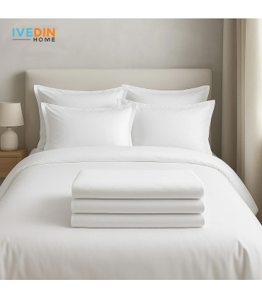 Housse de Couette Blanche Haut de Gamme en Popeline 100% Coton | 200 Fils et 135 g/m²