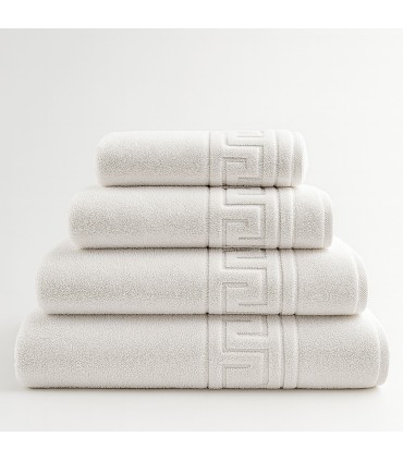 White Hotel Towel 450 g/m² | 100% Pure Cotton | Greek Border | Highly Absorbent & Durable | Basic Hotel
