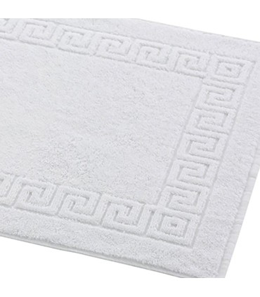 Förpackning med 10 Badrumsmattor 650 g/m² 100% Bomull | Vit med Grekisk Bård | Mycket Absorberande och Mjuk