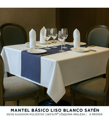 BASIC Plain Satin Tablecloth 50/50 Cotton-Polyester WHITE | 240 g/m² | English Corner | Made to Measure
