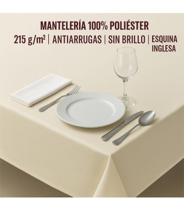 Mantelería 100% Poliéster 215 g/m² | Antiarrugas | Sin Brillo | Esquina Inglesa | PIDE PRESUPUESTO
